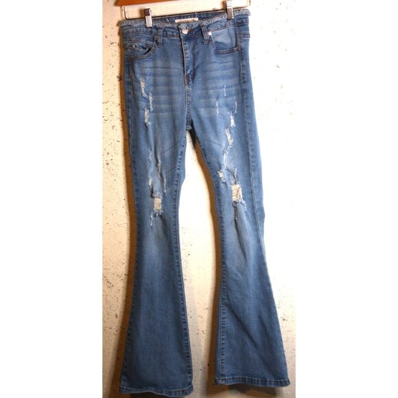 Celebrity Ace Denim - Celebrity Ace Women’s Flare Stretch Jeans Size 5/27 Distressed Light Wash